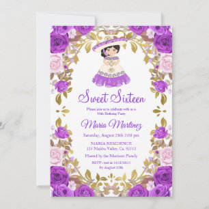 Invitation Fleurs violettes mexicaines Douces 16 Anniversaire