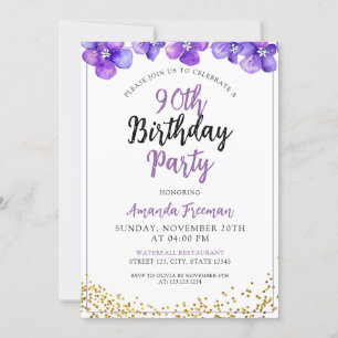 Invitation Fleurs violettes minimales 90e anniversaire