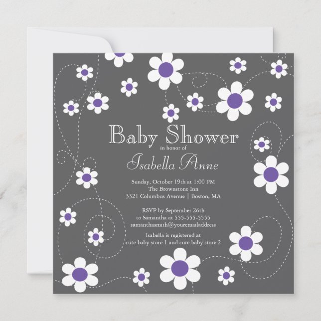 Invitation Fleurs violettes modernes Baby shower Floral Girls (Devant)