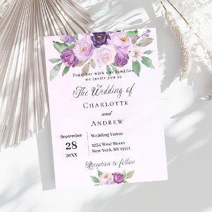 Invitation Fleurs violettes rose verdure mariage de luxe