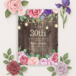 Invitation Fleurs violettes roses rustiques Lumières à cordes<br><div class="desc">Bois rustique,  fleurs roses et violettes avec verdure,  lampes à cordes étincelantes et lanternes 30ème anniversaire à la campagne invitation aux femmes. Contactez-nous pour obtenir de l'aide sur la personnalisation ou pour demander des produits correspondants.</div>