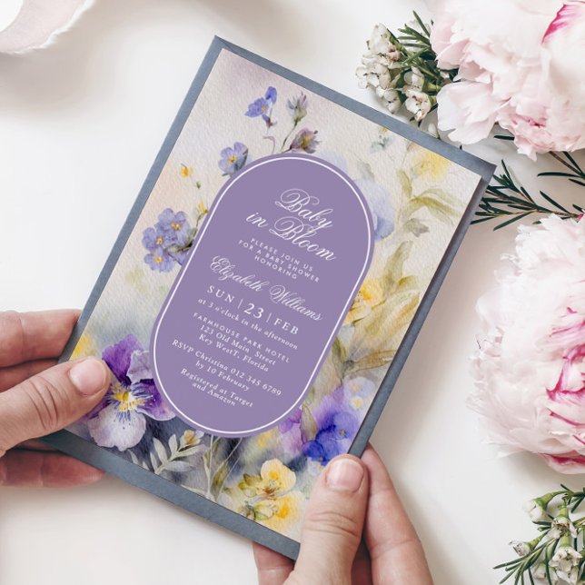 Invitation Fleurs violettes rustiques bébé en fleurs douche e (Créateur téléchargé)