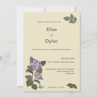 Invitation Fleurs violettes simples avec Feuilles verts