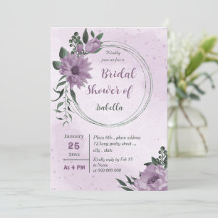 Invitation fleurs violettes verdure botanique douche nuptiale