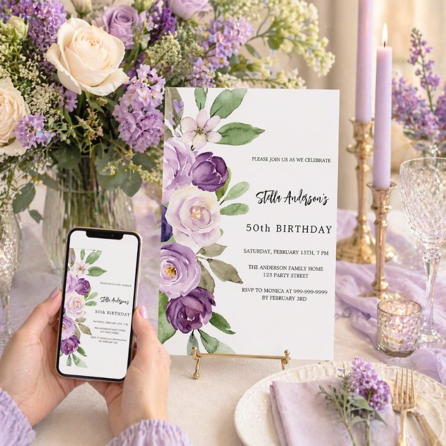 Invitation Fleurs violettes violettes anniversaire (Créateur téléchargé)