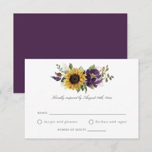 Invitation Fleurs violettes violettes de tournesol Mariage RS