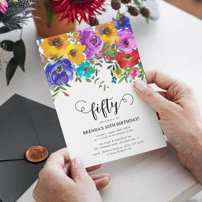 Invitation Fleurs vives et audacieuses pour 50e anniversaire (Créateur téléchargé)