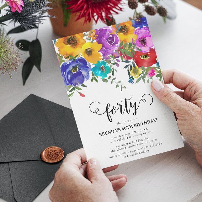 Invitation Fleurs vives et audacieuses pour un 40e anniversai (Créateur téléchargé)