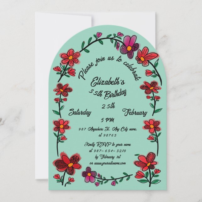 Invitation Fleurs Whimsical Arch Frontière 35ème anniversaire (Devant)