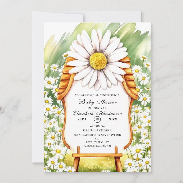 Invitation Fleurs Whimsical Baby shower de marguerite (Devant)