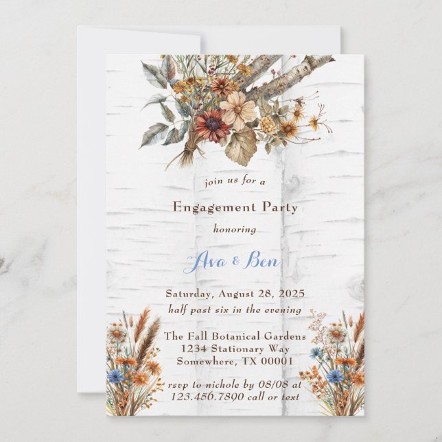 Invitation Fleurs White Birch Tree Engagement Party (Devant)
