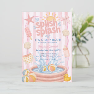 Invitation Flic Flac Piscine Été Rose Baby Shower