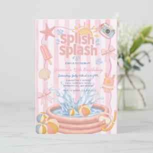 Invitation Flic Flac Piscine Fille Rose Fête Anniversaire