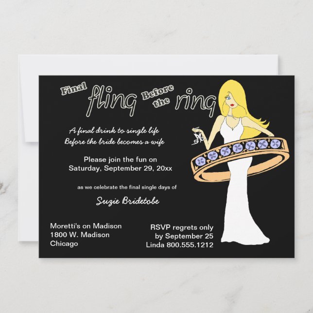 Invitation Fling final avant la jeune mariée d'une chevelure (Devant)