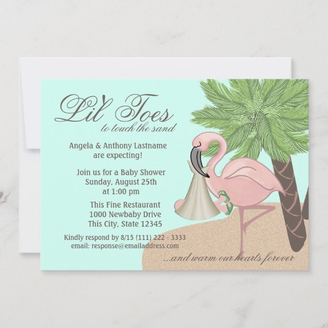 Invitation Flip Flop et Baby shower Flamant rose (Devant)