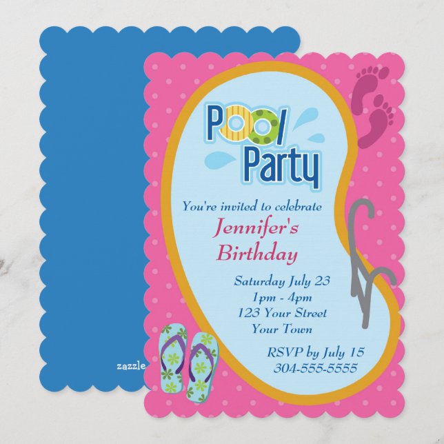 Invitation Flip Flop Pool fête anniversaire (Devant / Derrière)