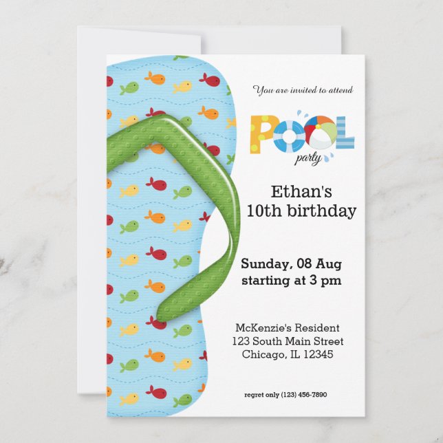 Invitation Flip Flop Pool Party (Devant)