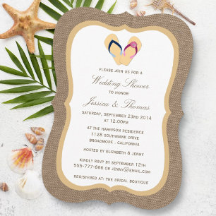 Invitation Flip Flop Sandy Beach Sur Burlap Wedding shower