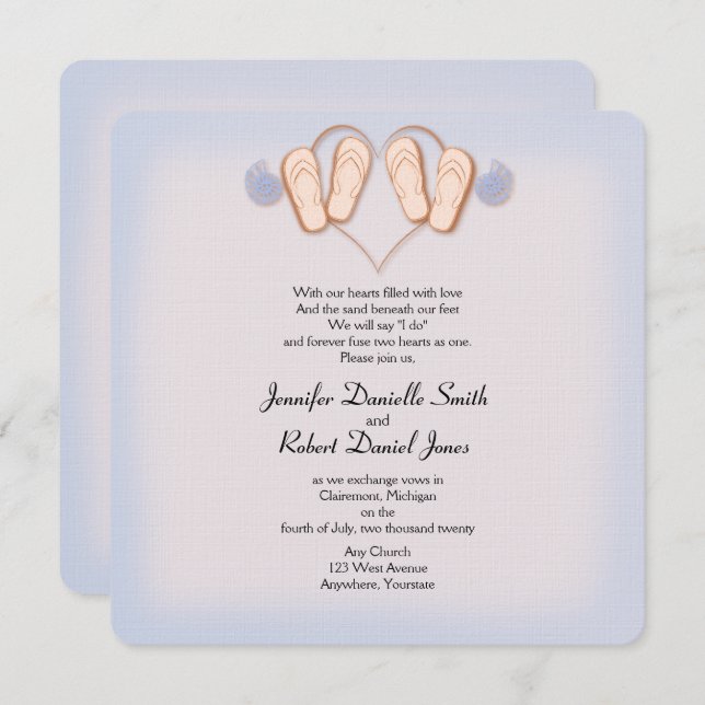 Invitation Flip Flops bleu et bleu Plage Mariage (Devant / Derrière)