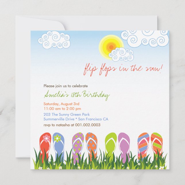 Invitation Flip Flops Colorés Amusant Au Soleil Anniversaire  (Devant)