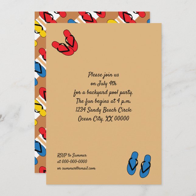 Invitation Flip Flops Couleurs primaires Frappes Summer Party (Devant / Derrière)