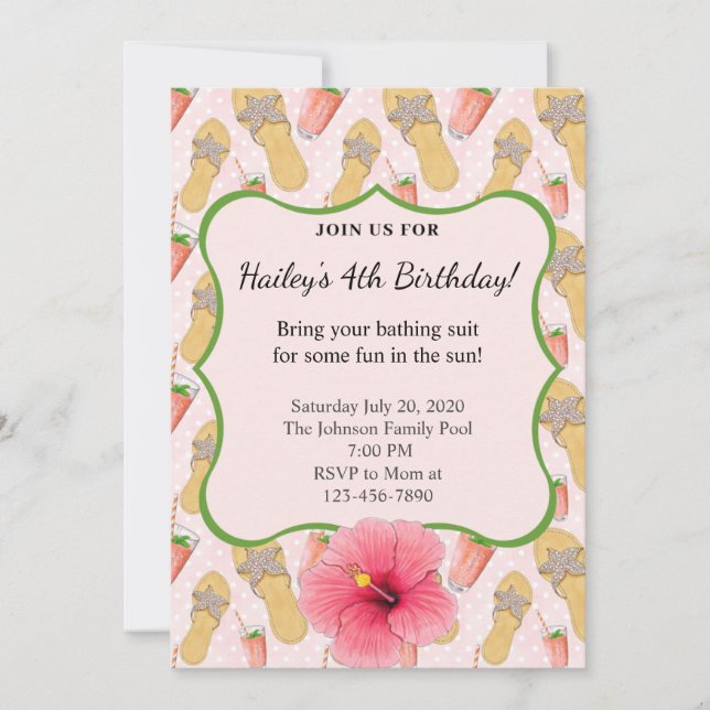 Invitation Flip Flops et Lemonade Anniversaire Fête Invitatio (Devant)
