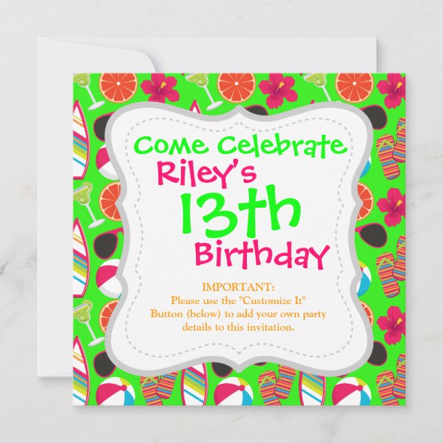 Invitation Flip Flops Plage Lunettes de soleil Beach Ball Gre (Devant)