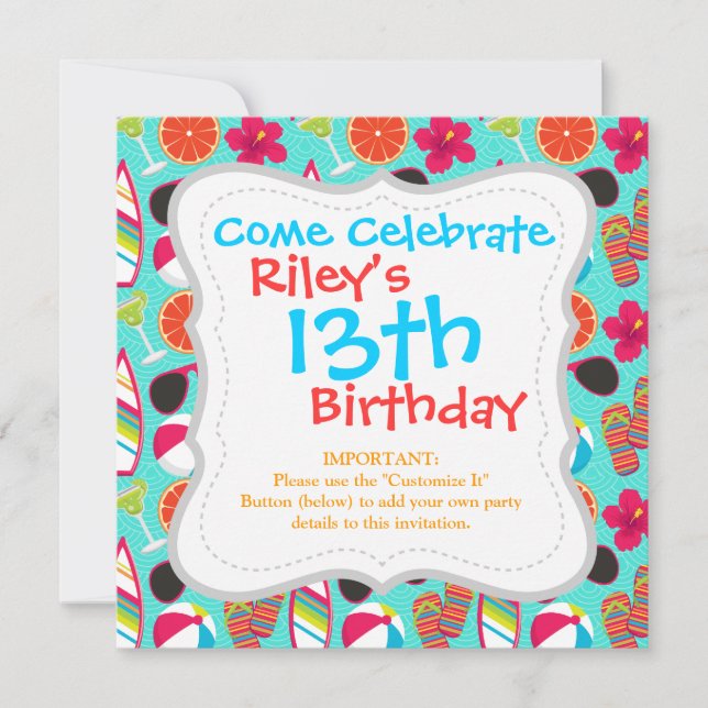 Invitation Flip Flops Plage Lunettes de soleil Beach Ball Tur (Devant)