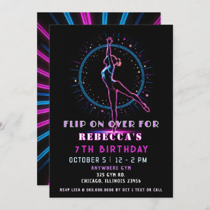 Invitation Flip On Over Fun Neon Glow Gymnastic Anniversaire