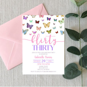 Invitation Flirté papillon couleur Trente fête d'anniversaire