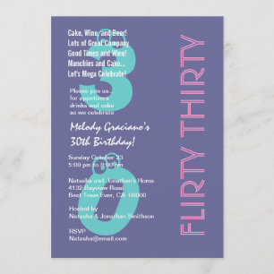 Invitation Flirter Trente Pink bleu violet Anniversaire Moder