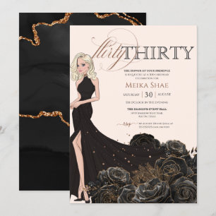 Invitation Flirty Thirty Glam Black & Rose Gold 30e anniversa