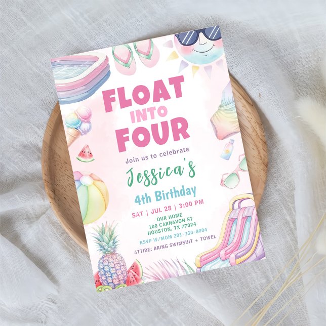 Invitation Float Into Four - Summer Girl Birthday Party (Créateur téléchargé)