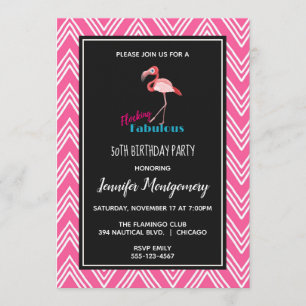 Invitation Flocking Fabulous avec Flamant rose rose Anniversa