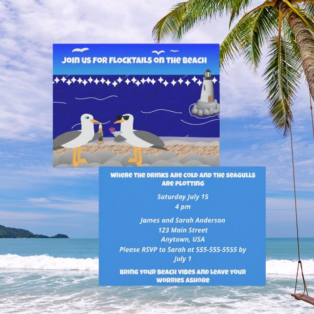 Invitation Flocktails sur la Plage Décontracté | Mouettes Drô (Créateur téléchargé)