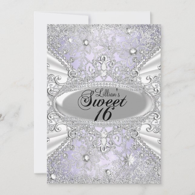 Invitation Flocon de diamant violet hiver merveilleux Sweet16 (Devant)