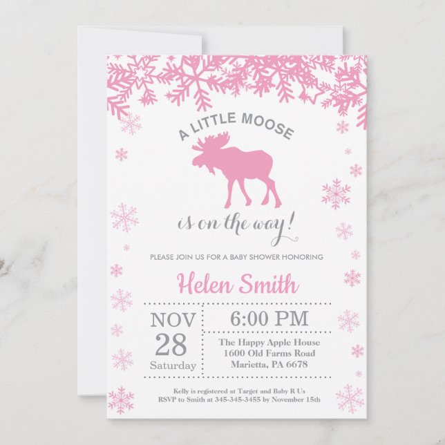 Invitation flocon de neige Baby Shower Fille Hiver (Devant)
