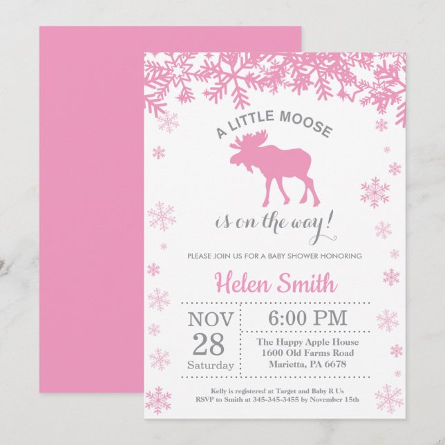 Invitation flocon de neige Baby Shower Fille Hiver (Devant / Derrière)