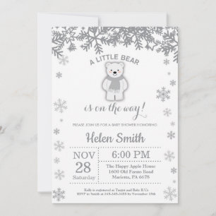 Invitation Flocon de Neige Baby Shower Hiver Ours 