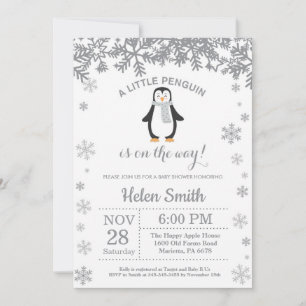 Invitation flocon de neige Baby Shower hiver pingo
