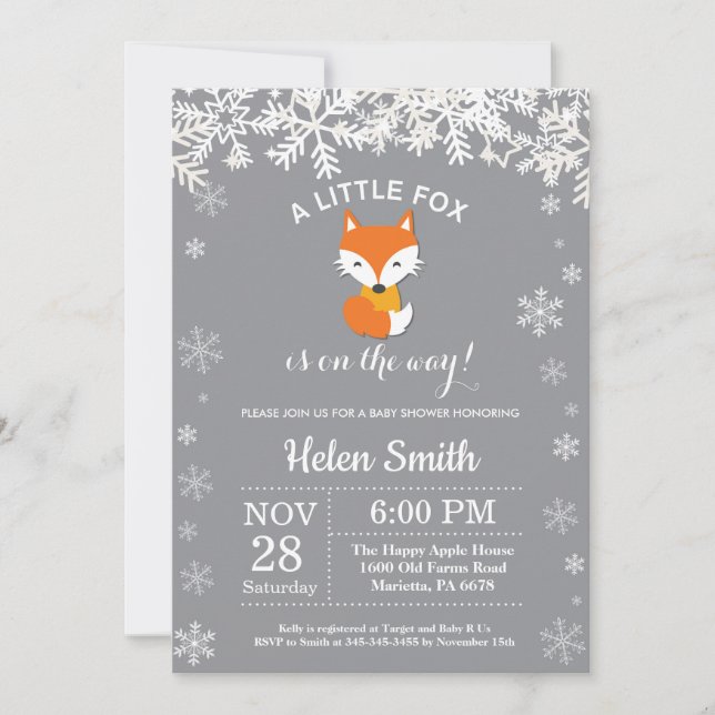 Invitation Flocon de Neige Baby Shower Renard Hive (Devant)