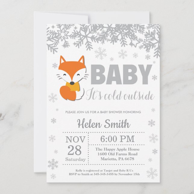 Invitation Flocon de Neige Baby Shower Renard Hive (Devant)