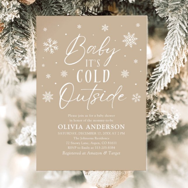 Invitation Flocon de neige beige bébé Il fait froid Baby show (Beige Snowflake Baby It's Cold Outside Baby Shower Invitation)