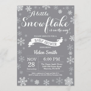 Invitation Flocon de neige blanc et gris de baby shower