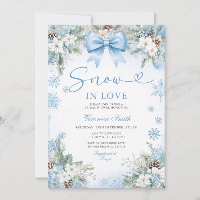 Invitation Flocon de neige bleu Amour de neige Mariage d'hive (Devant)