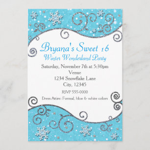Invitation Flocon de Neige Bleu Clair Pays des Mer