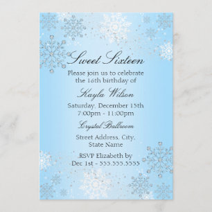 Invitation Flocon de neige bleu cristal hiver Wonderland Swee