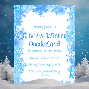Invitation Flocon de neige bleu Fête d'hiver Onederland
