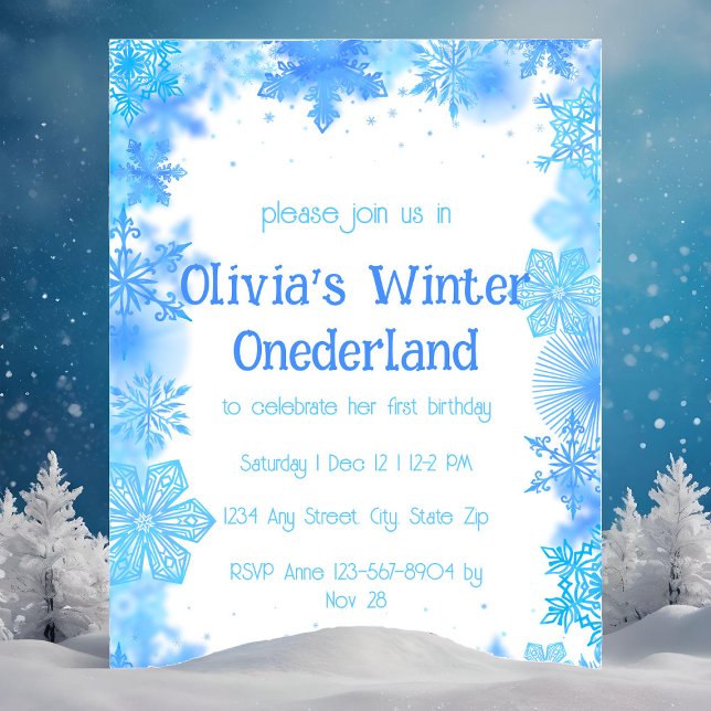 Invitation Flocon de Neige Bleu Fête Onederland Hiver (Créateur téléchargé)