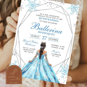Invitation Flocon de neige bleu hiver Princesse Quinceanera